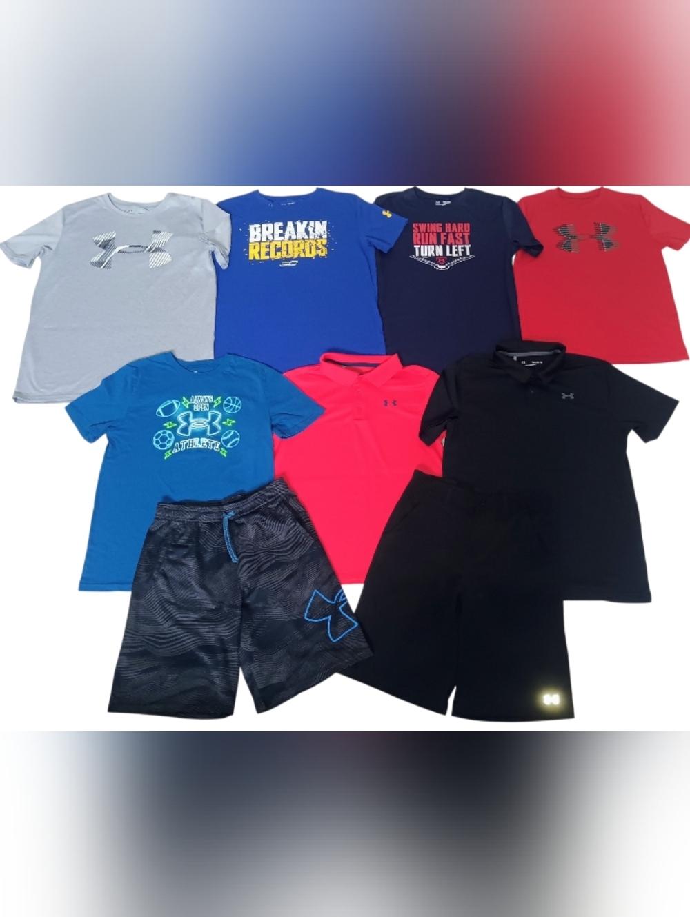 UNDER ARMOUR BOYS SIZE XL SUMMER SHIRTS, POLOS AND SHORTS CLOTHING BUNDLE EUC!